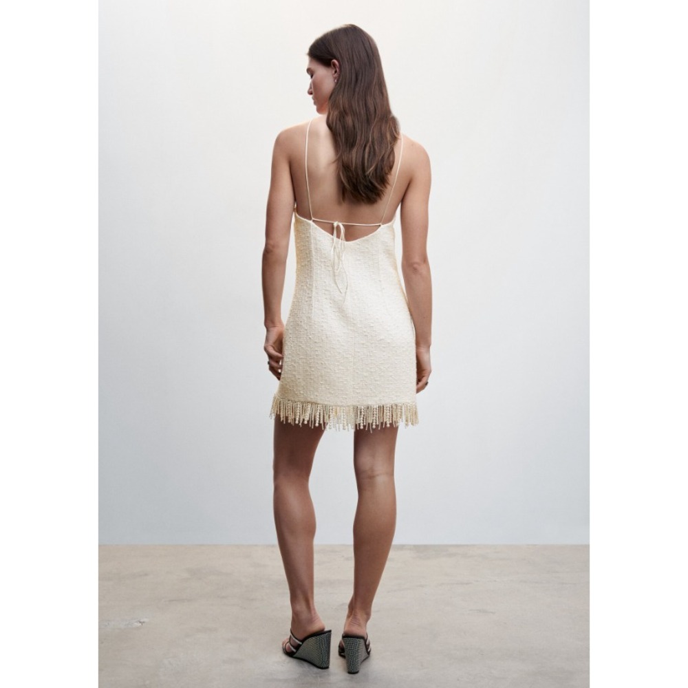 Mango Womens Pearl Textured Mini Dress Halter Neck Sleeveless Off White Small - Picture 2 of 9